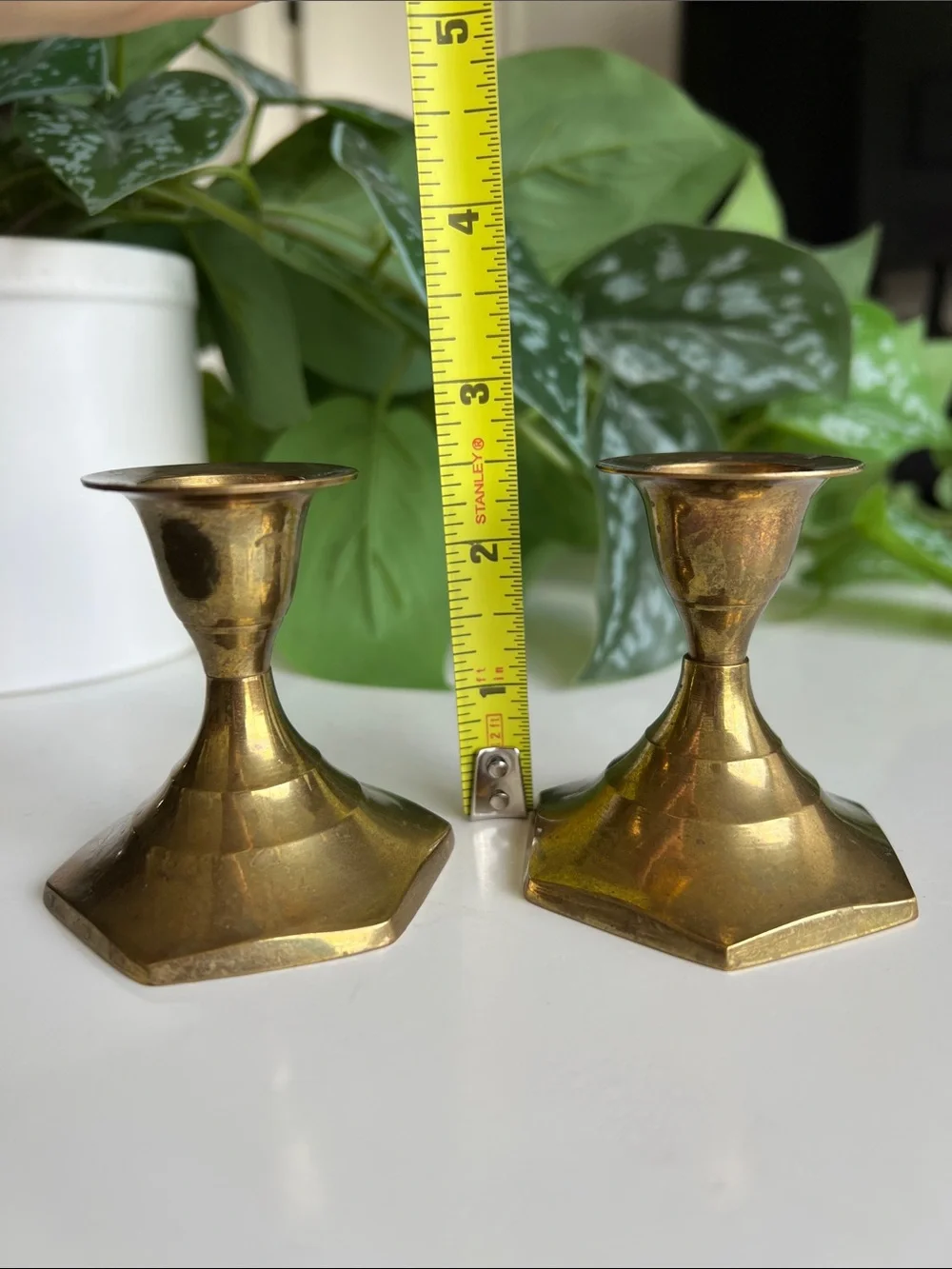 Vintage Brass Candle Holders Short Pair Set of 2